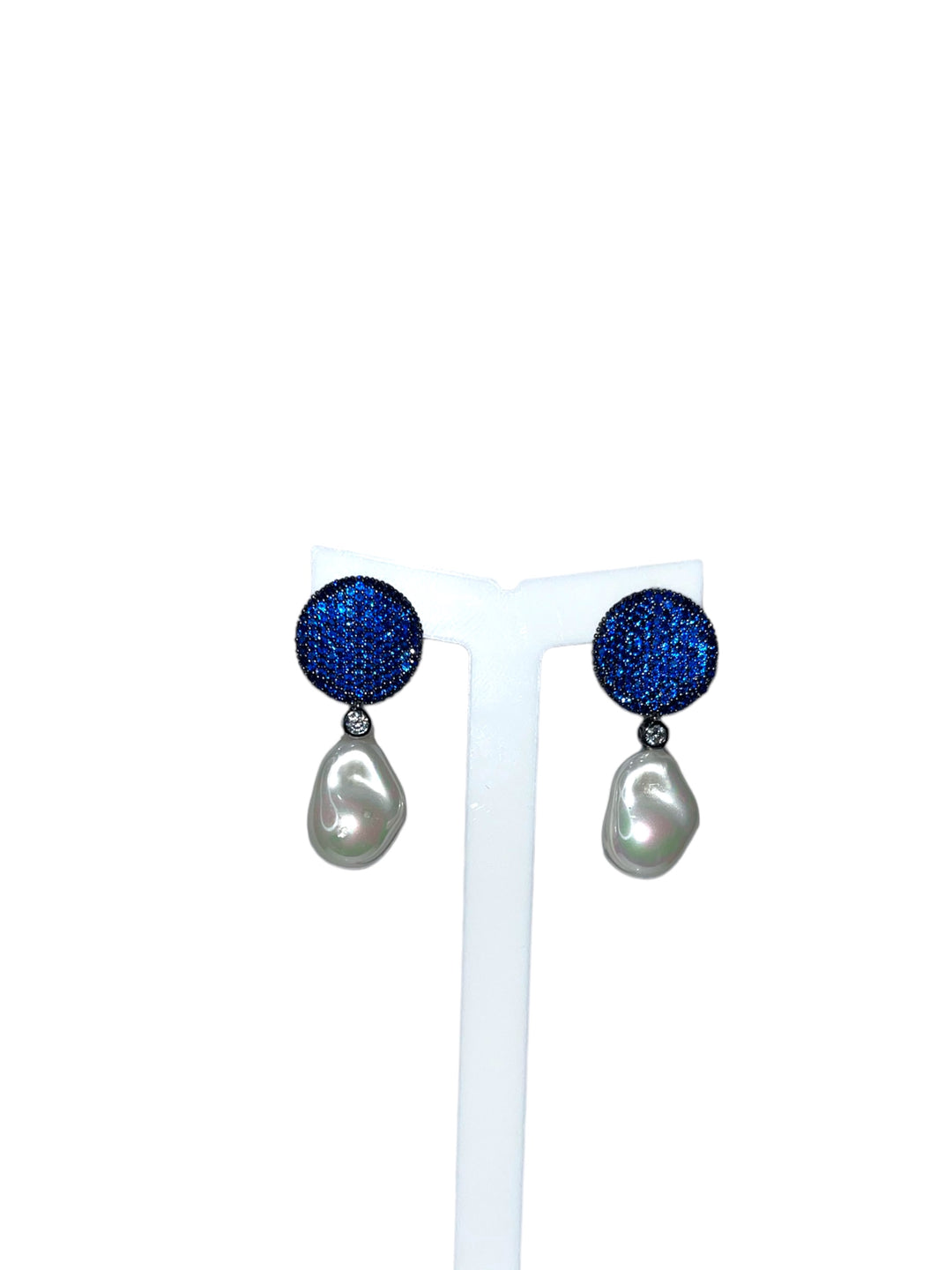 Orecchini Disco Perla Blu Argento
