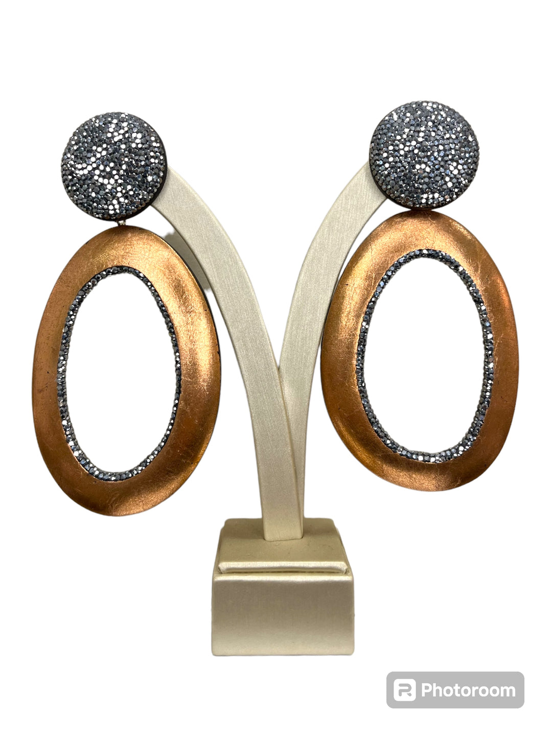 Orecchini Ovali Arancione In Ebano Argento