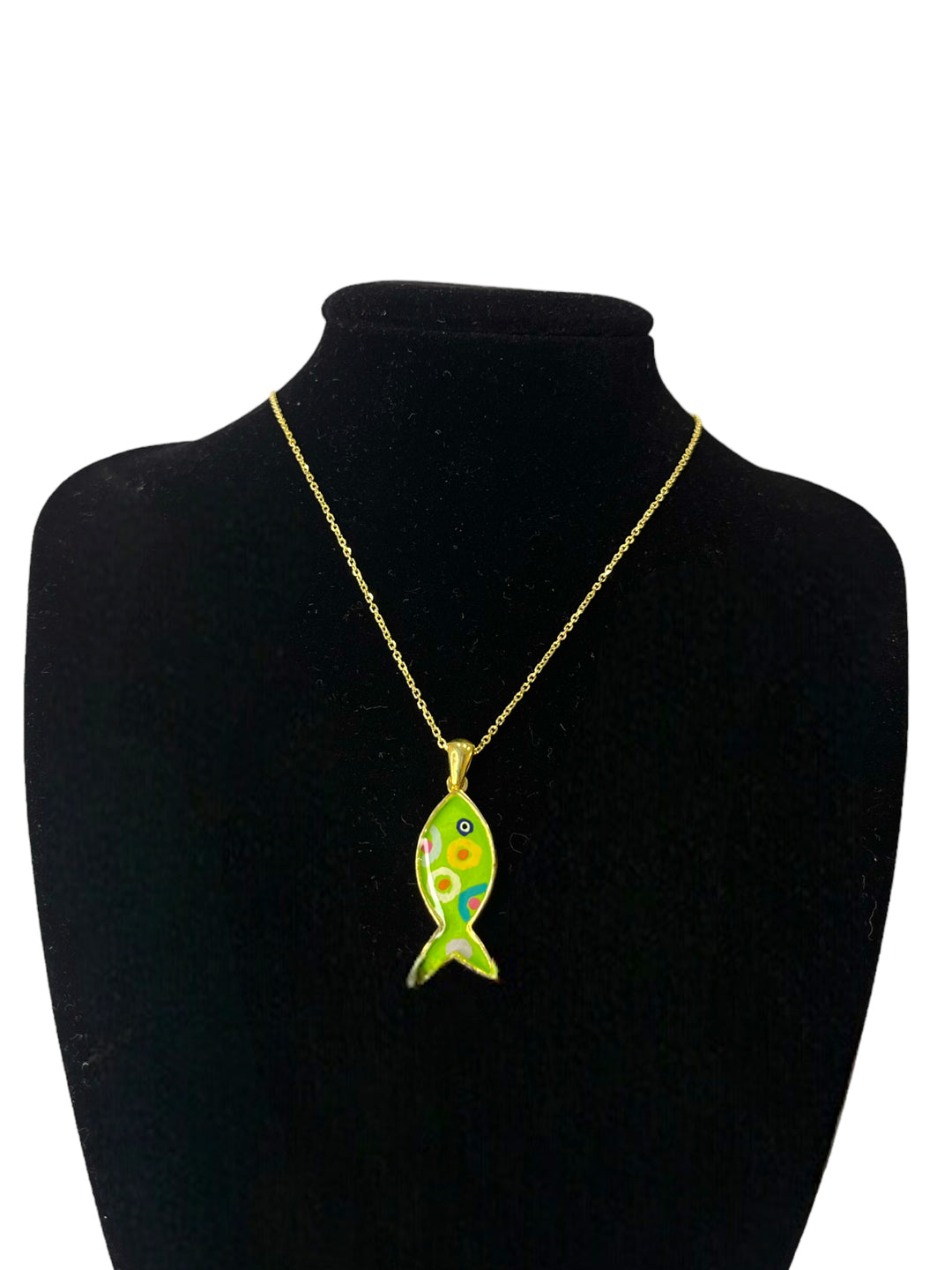 Collana Pesce Smaltato Verde Argento