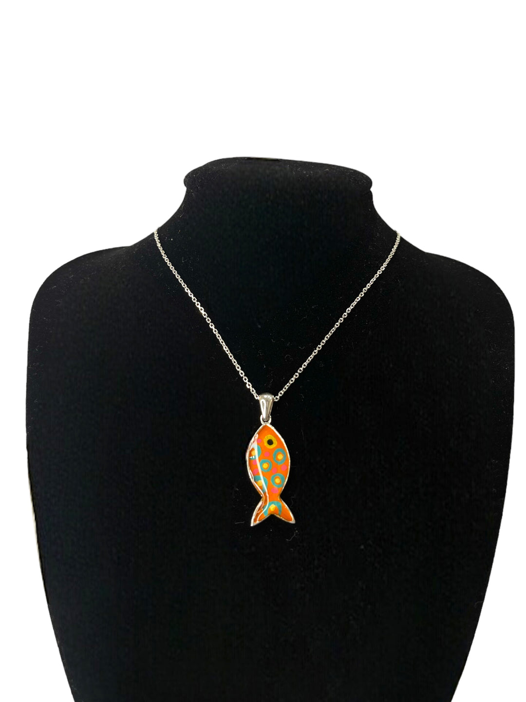 Collana Pesce Smaltato Arancione Argento