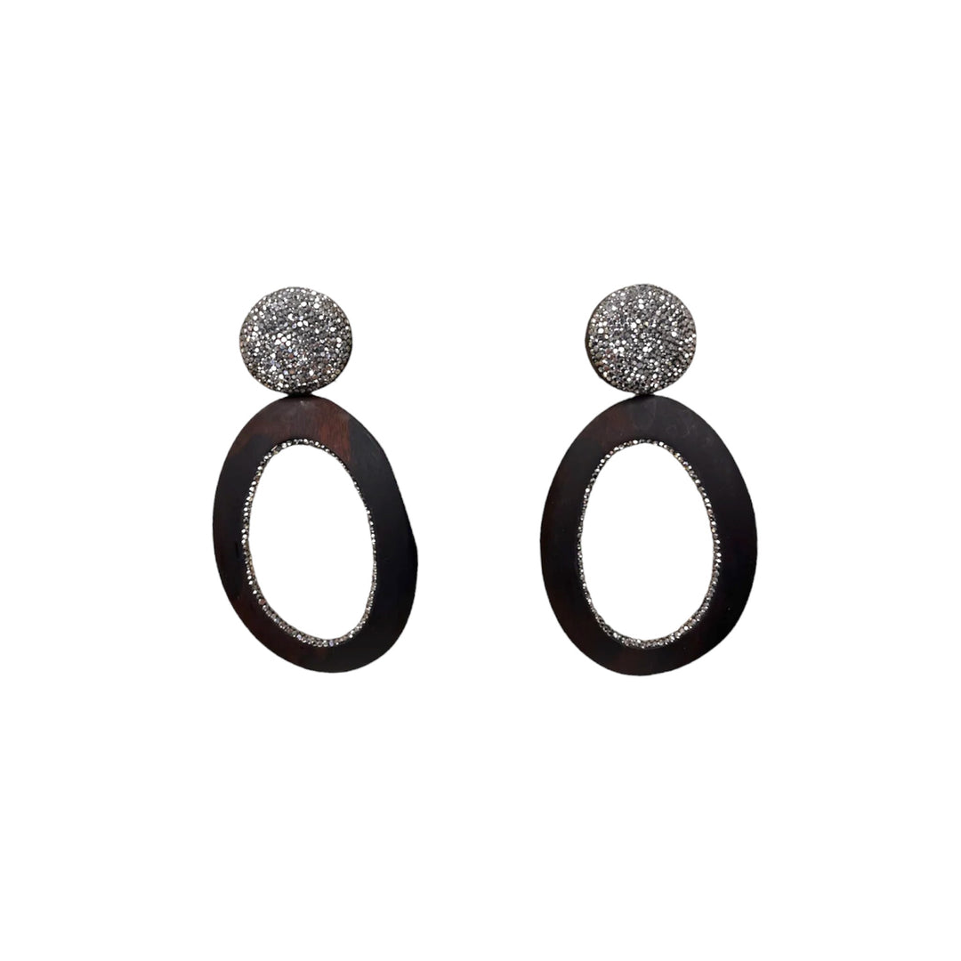 Orecchini Ovali Marrone In Ebano Argento