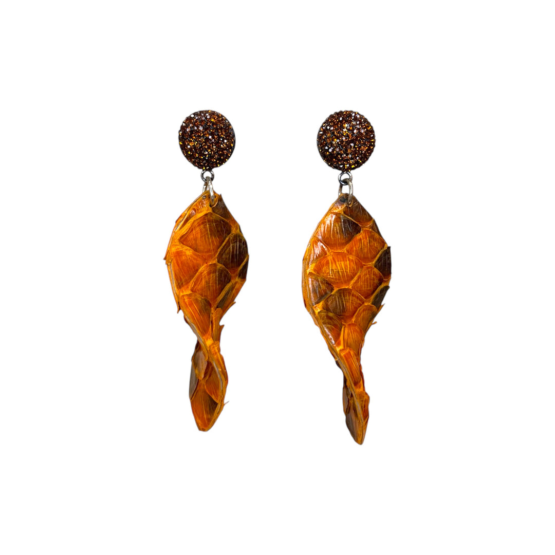 Orecchini Twist In Pitone Arancione Argento