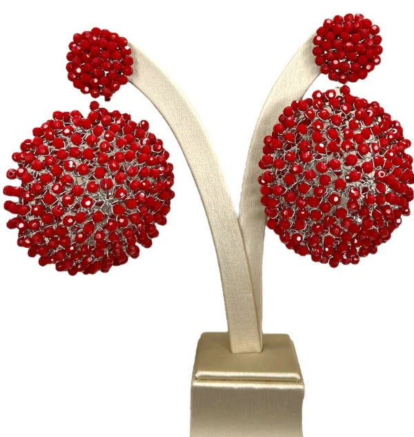 Orecchini Sfera Perlata Rossa Argento