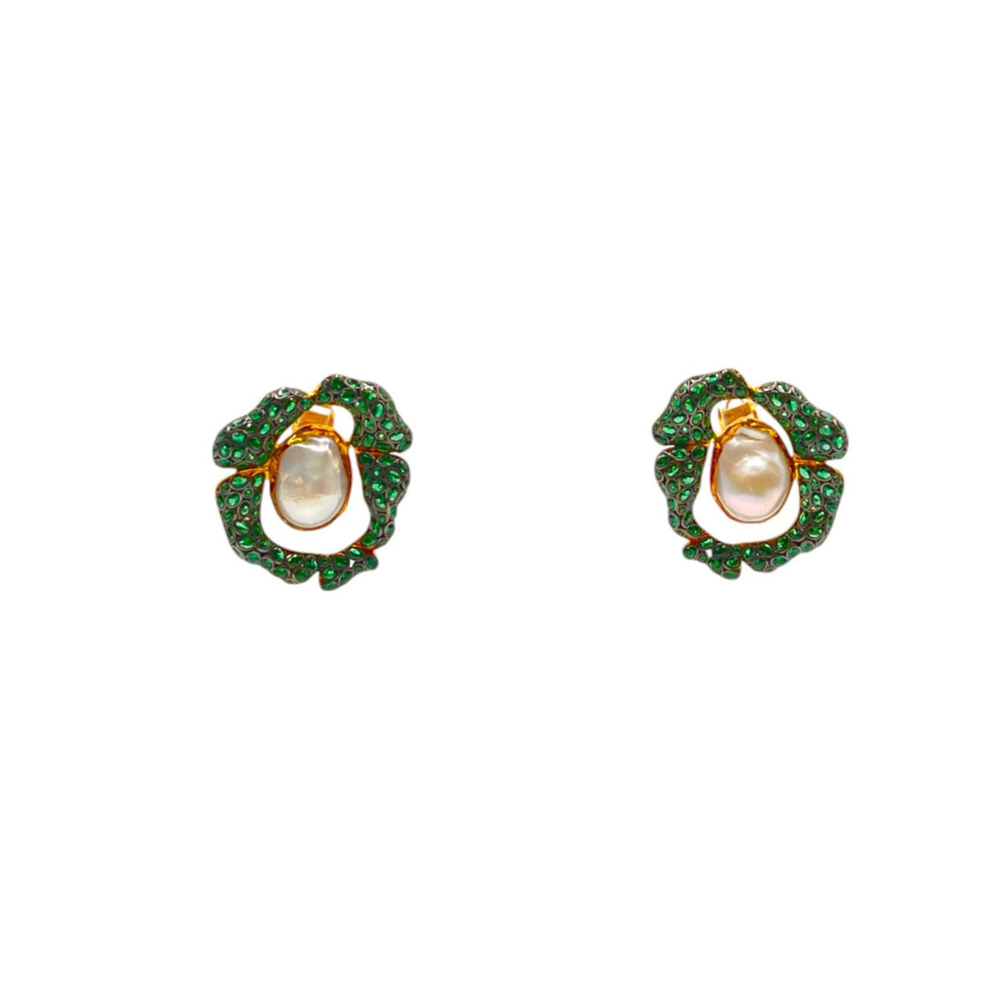 Orecchini Asimmetrici Perla Barocca Verde Argento