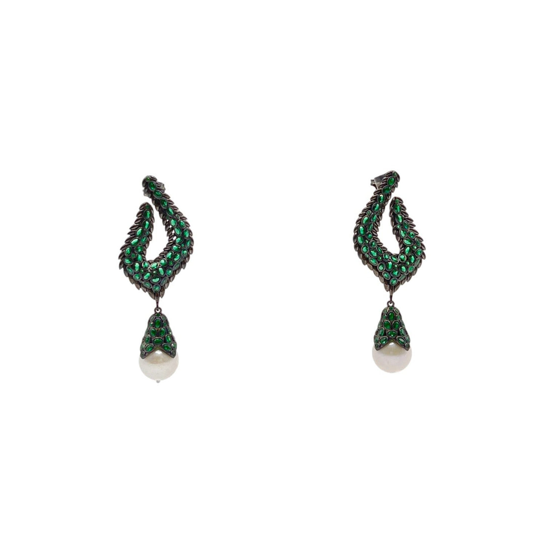 Orecchini Crystal Perla Barocca Verde Argento