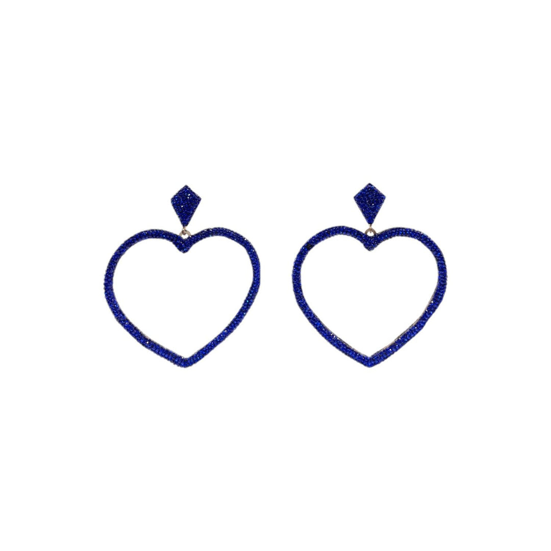 Orecchini Cuore Pendente Blu Zirconato Argento
