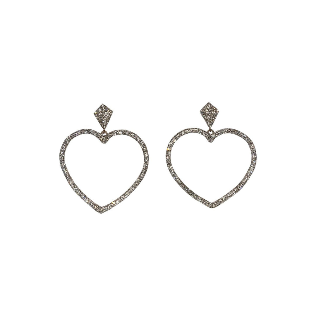 Orecchini Cuore Pendente Bianco Argento